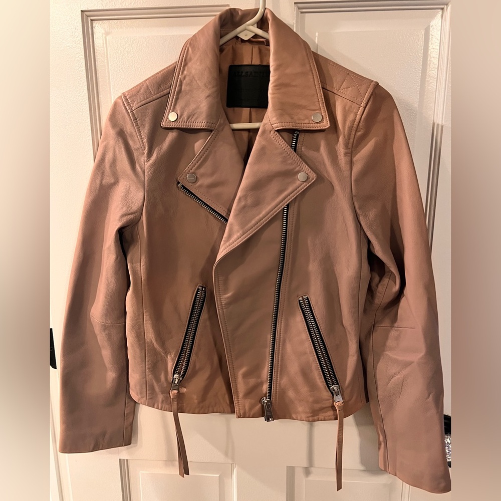All Saints Blush Pink Leather Jacket